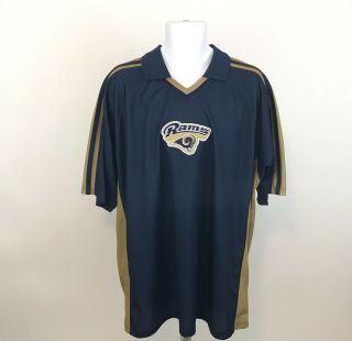 Nfl Los Angeles Rams Polo Shirt Mens 2xl Xxl Short Sleeve Polyester Blue Gold