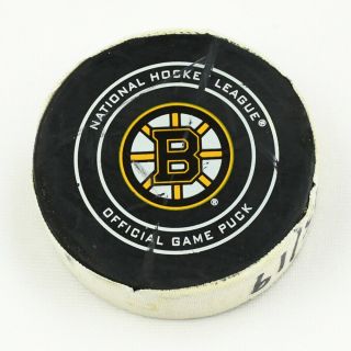 2018 - 19 Chris Wagner Boston Bruins Game - Goal - Scored Puck - Brandon Carlo Ast 3