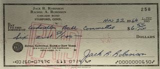Jackie Robinson Signed Autographed 1966 Hand Written Check Beckett Bas