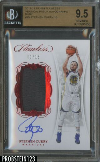 2017 - 18 Panini Flawless Ruby Stephen Curry Warriors Patch Auto 01/15 Bgs 9.  5
