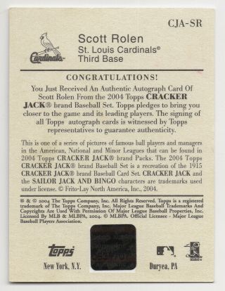 2004 Topps Cracker Jack Scott Rolen Autograph Signature CJA - SR Baseball Card 2
