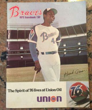1972 Mlb Major League Baseball Atlanta Braves Scorebook Program Hank Aaron