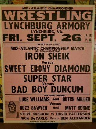Nwa Mid Atlantic Wrestling Poster 1980 Lynchburg Va Superstar Rocky