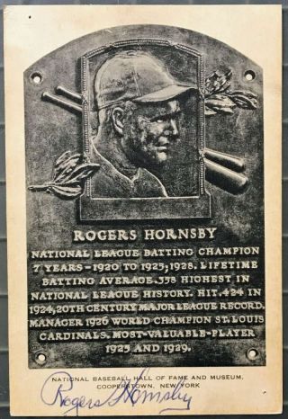Rogers Hornsby Signed Autographed Hof Plaque Card Psa/dna