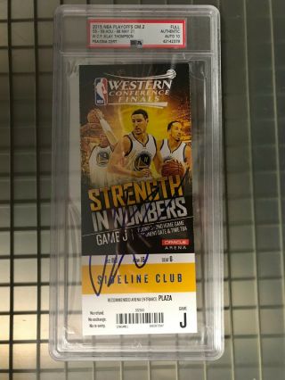 Klay Thompson Signed Warriors 2015 Nba Playoffs Game 2 Full Ticket Psa/dna 10