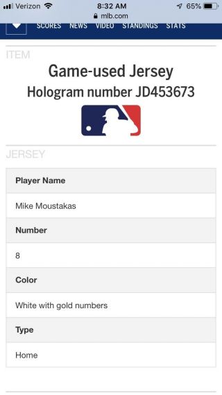 Mike Moustakas Game Jersey MLB Authenticated 8