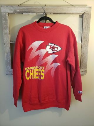 Vintage 1990s Kansas City Chiefs Sweatshirt Spellout Nfl 1994 Logo Athletic Med