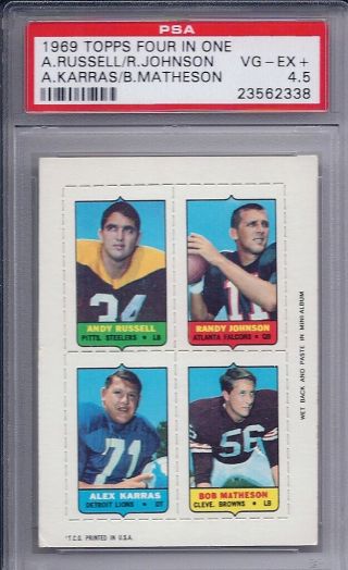 1969 Topps Football Four In One Russell/johnson/karras/matheson Psa 4.  5