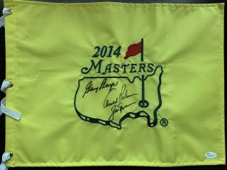 Arnold Palmer Jack Nicklaus Gary Player Signed 2014 Masters Flag Jsa