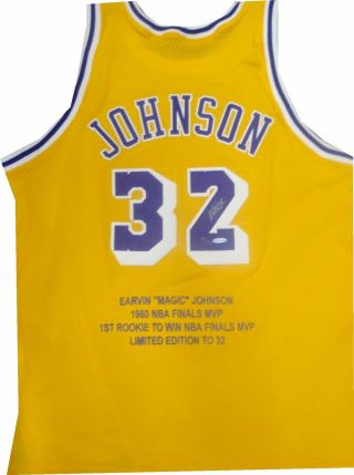 Magic Johnson Hand Signed Autographed Los Angeles Lakers Stat Jersey 15/32 Uda