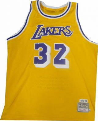 Magic Johnson Hand Signed Autographed Los Angeles Lakers Stat Jersey 15/32 UDA 4