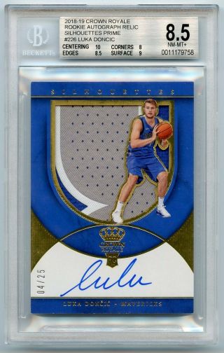 2018 - 19 Crown Royale Luka Doncic Prime Patch Auto Silhouette /25 Bgs 8.  5 10 Roy