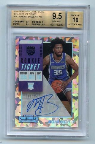 2018 Contenders Marvin Bagley Iii Rookie Ticket Cracked Ice Auto /25 Bgs 9.  5/10