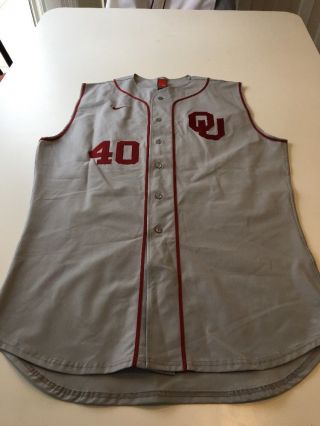 Game Worn Oklahoma Sooners Ou Nike Baseball Jersey Size 50 40