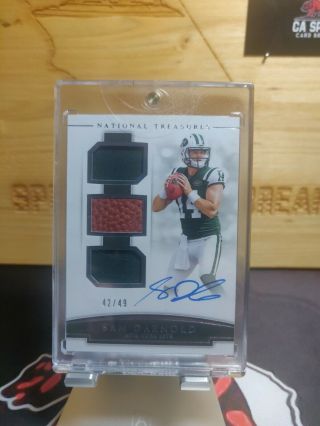 2018 National Treasures Sam Darnold Nfl Gear Triple Ball Jersey Rc Auto 42/49 Me