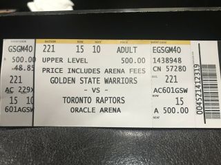 2019 Nba Finals Game 6 Ticket Stub.  Golden State Warriors Vs Toronto Raptors