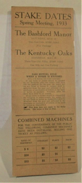 1933 KENTUCKY DERBY PROGRAM - ONLY ONE MARK IN PENCIL - NO TEARS OR WRINKLES 2