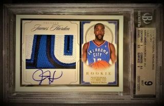 2009 - 10 National Treasures 203 James Harden Rookie Patch Auto Rc /25 Bgs 9/10