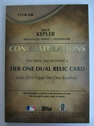 Max Kepler 2019 Topps Tier One Dual Relic Patch 12/25 Minnesota Twins 4