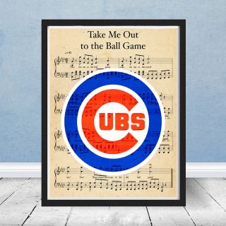 Chicago Take Me Out Ball Game Sheet Music Logo Decor Baseball Wrigley Gift Art