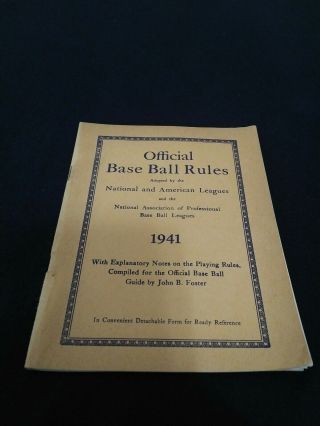 1941 Official Baseball Rules Guide Scarce Issue John B.  Foster (owner)