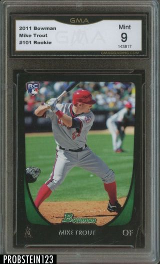 2011 Bowman 101 Mike Trout Angels Rc Rookie Gma 9