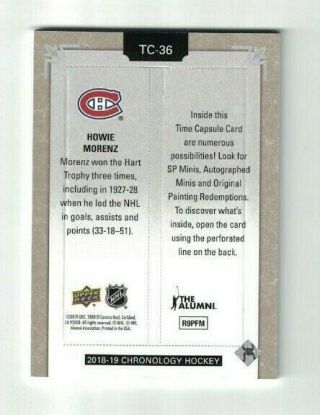 Howie Morenz 2018 - 19 Upper Deck Chronology TIME CAPSULES RIP CARD CANADIENS 2