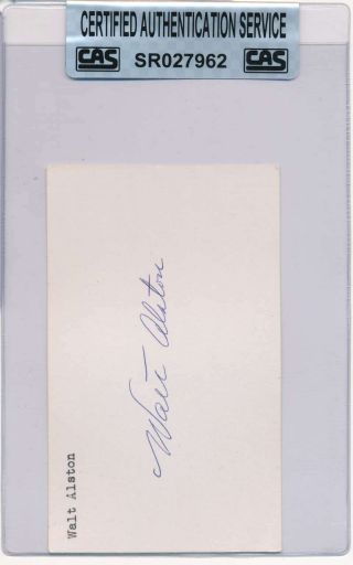 Walt Alston Signed 3x5 Index Card Auto Autograph Cas Certified Au5324