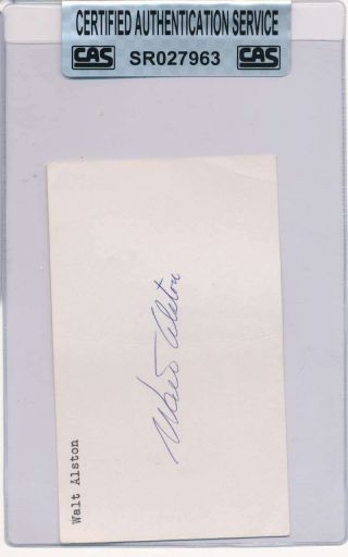 Walt Alston Signed 3x5 Index Card Auto Autograph Cas Certified Au5325