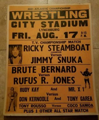 Mid - Atlantic Wrestling Poster Ricky Steamboat Vs Jimmy Snuka Tv Title