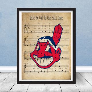 Take Me Out To Ball Game Cleveland Indians Logo Music Print Wall Art Gift Decor