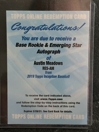 Austin Meadows 2019 Topps Inception Base Rookie & Emerging Star Autograph Auto