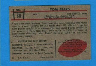 1953 Bowman 36 Tom Fears Los Angeles Rams Football Card 2
