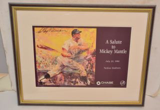 A Salute To Mickey Mantle Signed Leroy Neiman Framed Poster,  Yankees Sga