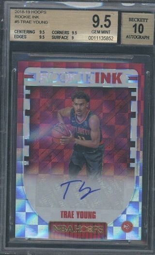 2018 - 19 Hoops Trae Young Autograph Auto Rookie Ink Rc Hawks Bgs 9.  5 / 10