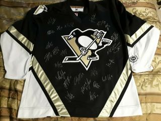 03 - 04 Pittsburgh Penguins Team Signed Hockey Jersey Fleury Orpik Nhl Autographed