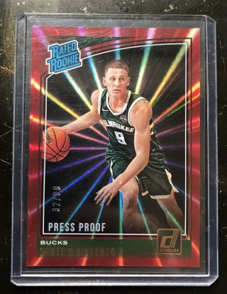 2018 - 19 Donruss Rated Rookie Red Press Proof Laser 32/99 Donte Divincenzo Bucks