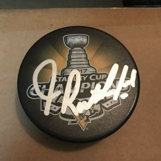 Gm Jim Rutherford Signed Pittsburgh Penguins 2017 Stanley Cup Hockey Puck & Case