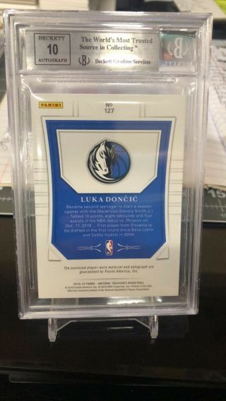2018 - 19 Panini National Treasures LUKA DONCIC RPA Rookie Patch /99 ROTY BGS 9/10 3