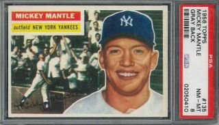 1956 Topps 135 Mickey Mantle Psa 8 Nm - Mt Gray Back York Yankees Hof Card
