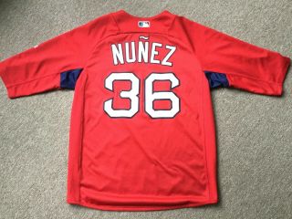 Boston Red Sox Game worn/used team issued 3/4 sleeve Red BP jersey 36 NUNEZ 4