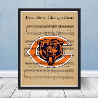 Vintage Bear Down Chicago Bears Fight Song Music Logo Football Gift Art Print