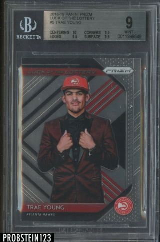 2018 - 19 Panini Prizm Luck Of The Lottery Trae Young Hawks Rc Rookie Bgs 9