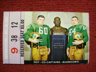 Vintage 1961 Notre Dame Vs.  Northwestern College Football Ticket Stub
