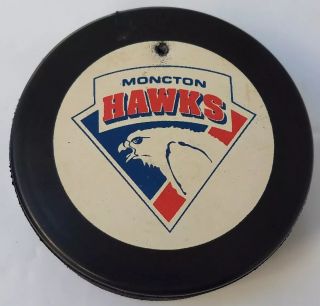 Vintage Moncton Hawks Ahl Inglasco Scarce Hockey Puck Czechoslovakia Hole