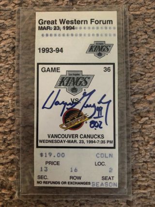 Wayne Gretzky Autographed 802nd Nhl Goal Ticket Stub 3/23/94 La Kings