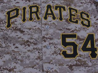 SEARAGE size 48 54 2017 Pittsburgh Pirates GAME jersey CAMO MLB holo 4