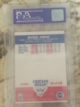 1987 Fleer Michael Jordan Basketball Card 59 (PSA8) 2