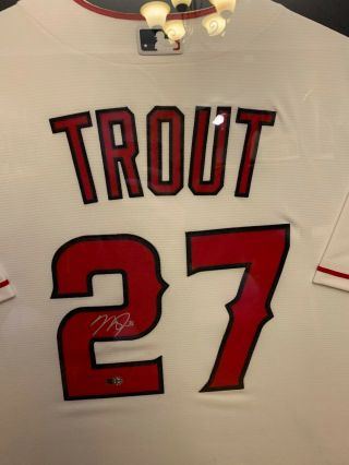 Mike Trout Autographed/Signed Framed White Angels MLB Jersey & MLB 3