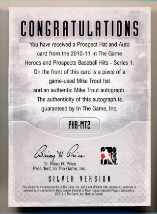 2011 In The Game MIKE TROUT Game Jumbo LOGO Patch Auto RPA RC /4 2